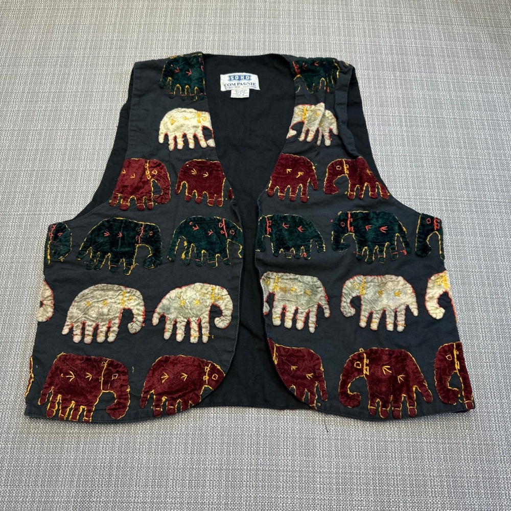Vintage Elephant Tapestry Vest Medium‎ Boho Indie Festival Embroidered Artsy